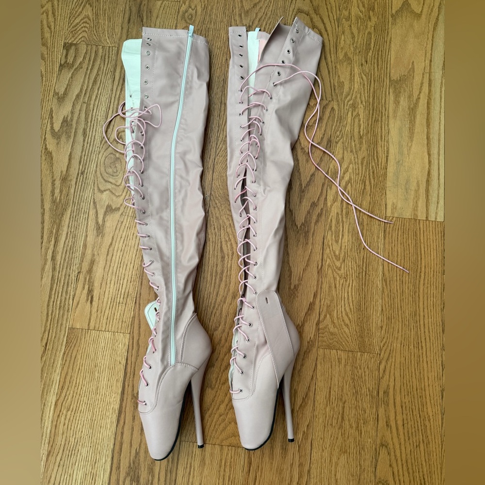 Elegant Pink Stiletto Boots, light pink ballerina fetish boots - Picture 2 of 12